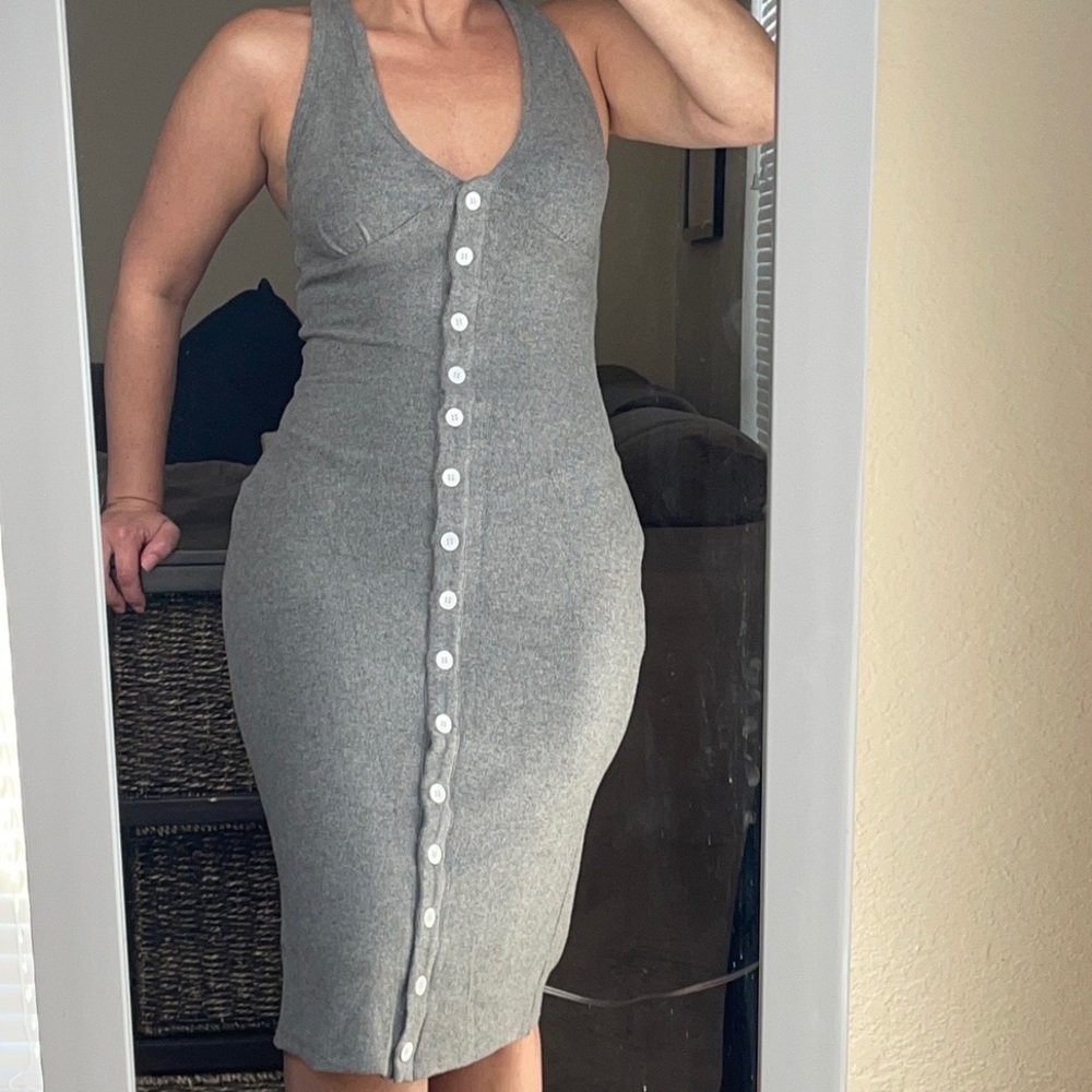 Gray racer back button up dress